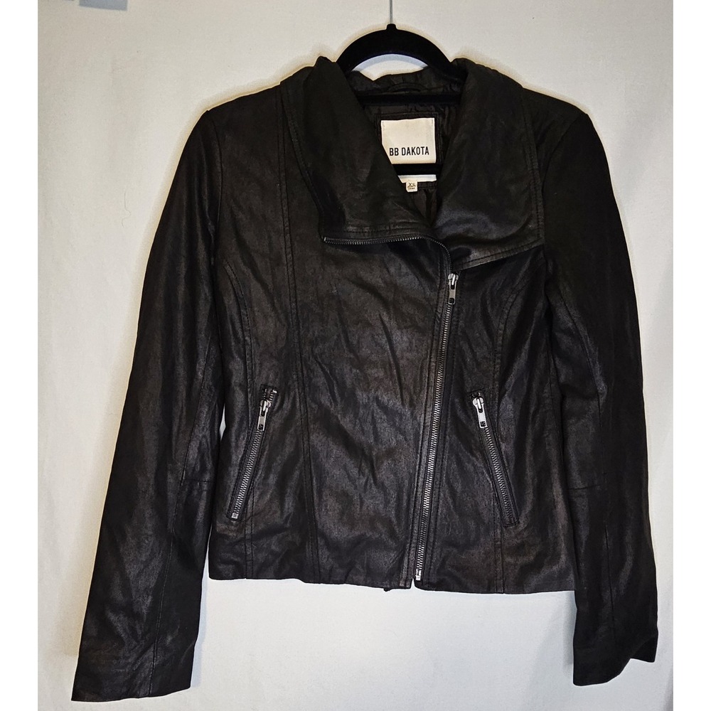 BB Dakota By Steve Madden Black Leather Biker Jacket Asymmetrical Zip Up